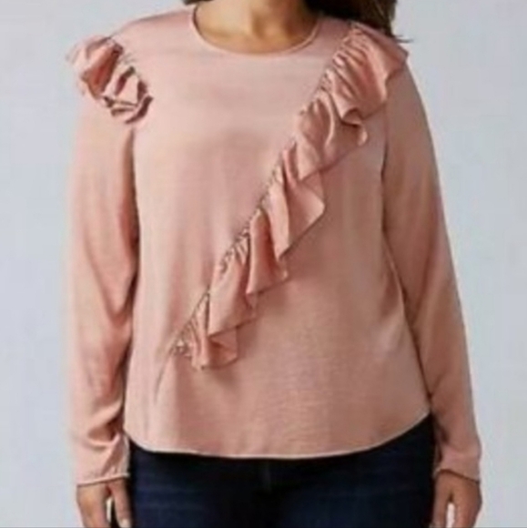 Lane Bryant Girly Pastel Ruffle Peach Blouse size 16 - Picture 1 of 10